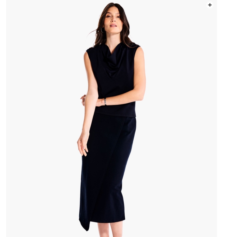 Nic+ZOE Cascade Black Onyx Cowl Neck Top and Matching Wrap Skirt Size M
